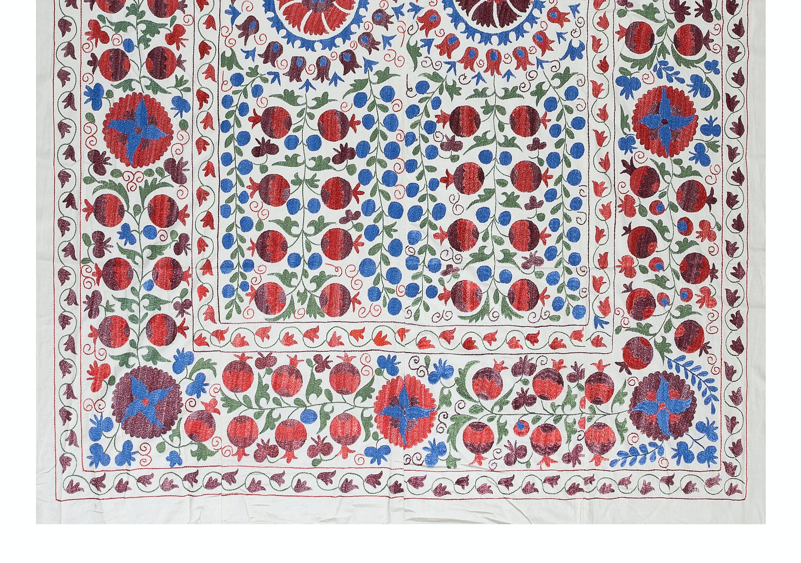 Uzbek Silk Hand Embroidered Suzani Bed Cover, New Traditional Wall Hanging For Sale