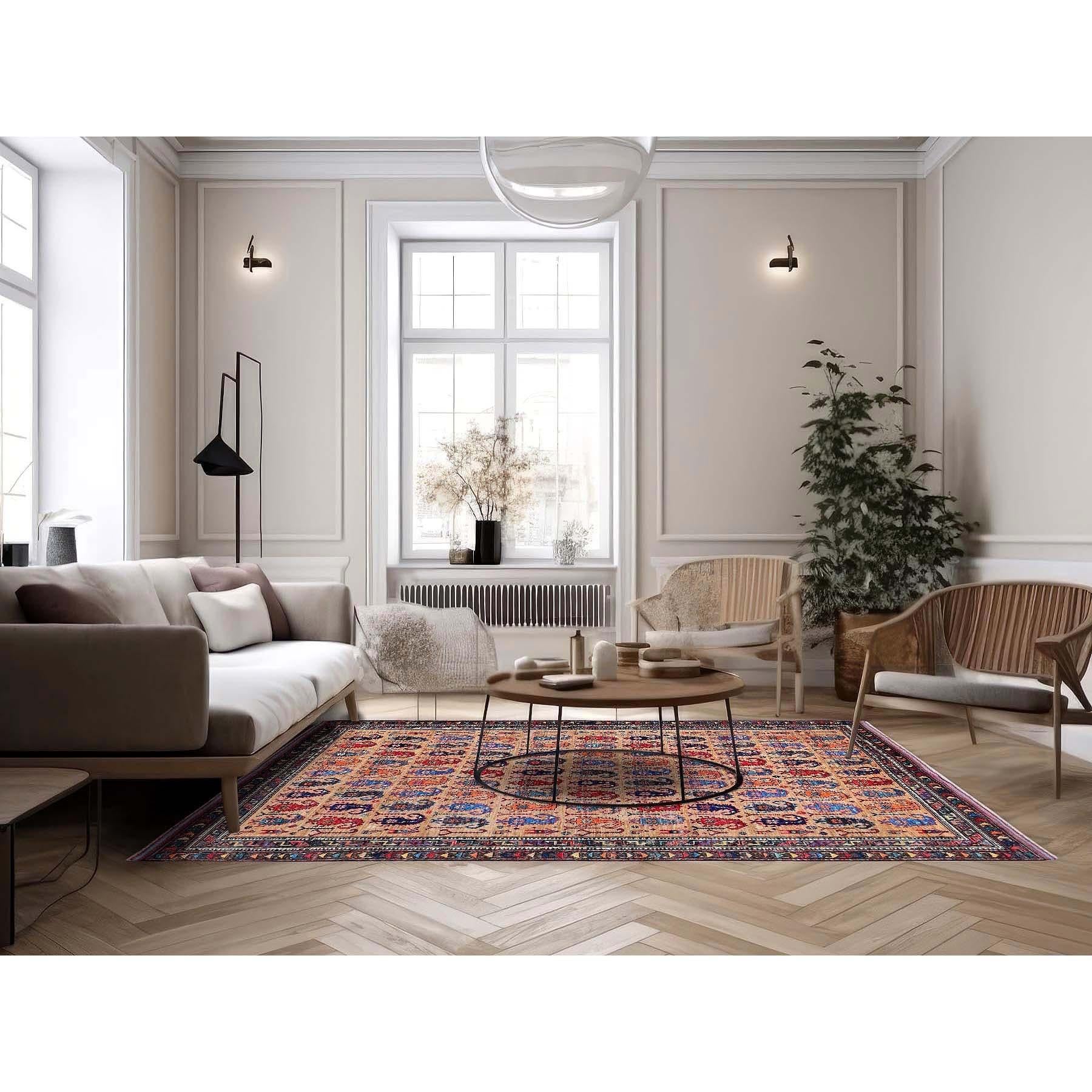Porcini Brown, Afghan Ersari with Turkish Knot, Caucasian Design Revival, Small Human Figurines, Densely Woven, Vegetable Dyes, Hand Knotted, Soft Wool, Oriental Rug
Primary materials: Wool
Latex: No Pile 
height: 0.25 Inches
Style: