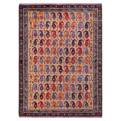 6'3"x8'4" Brown Afghan Ersari Caucasian Design Revival Hand Knotted All Wool Rug