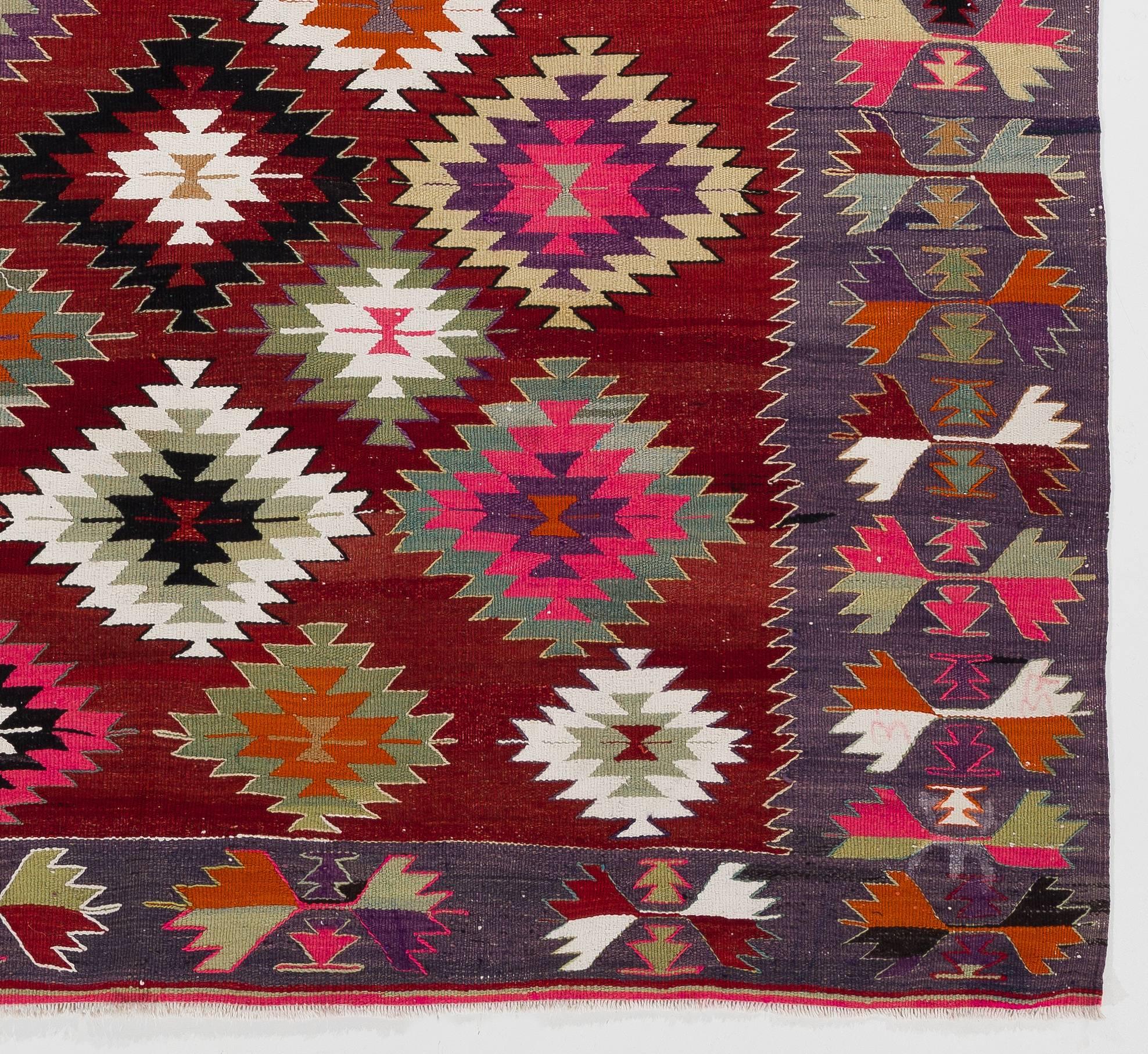 Turkish 6.3x8.6 Ft Dazzling Handmade Vintage Kilim, Flat Weave Rug, Wool Floor Covering For Sale