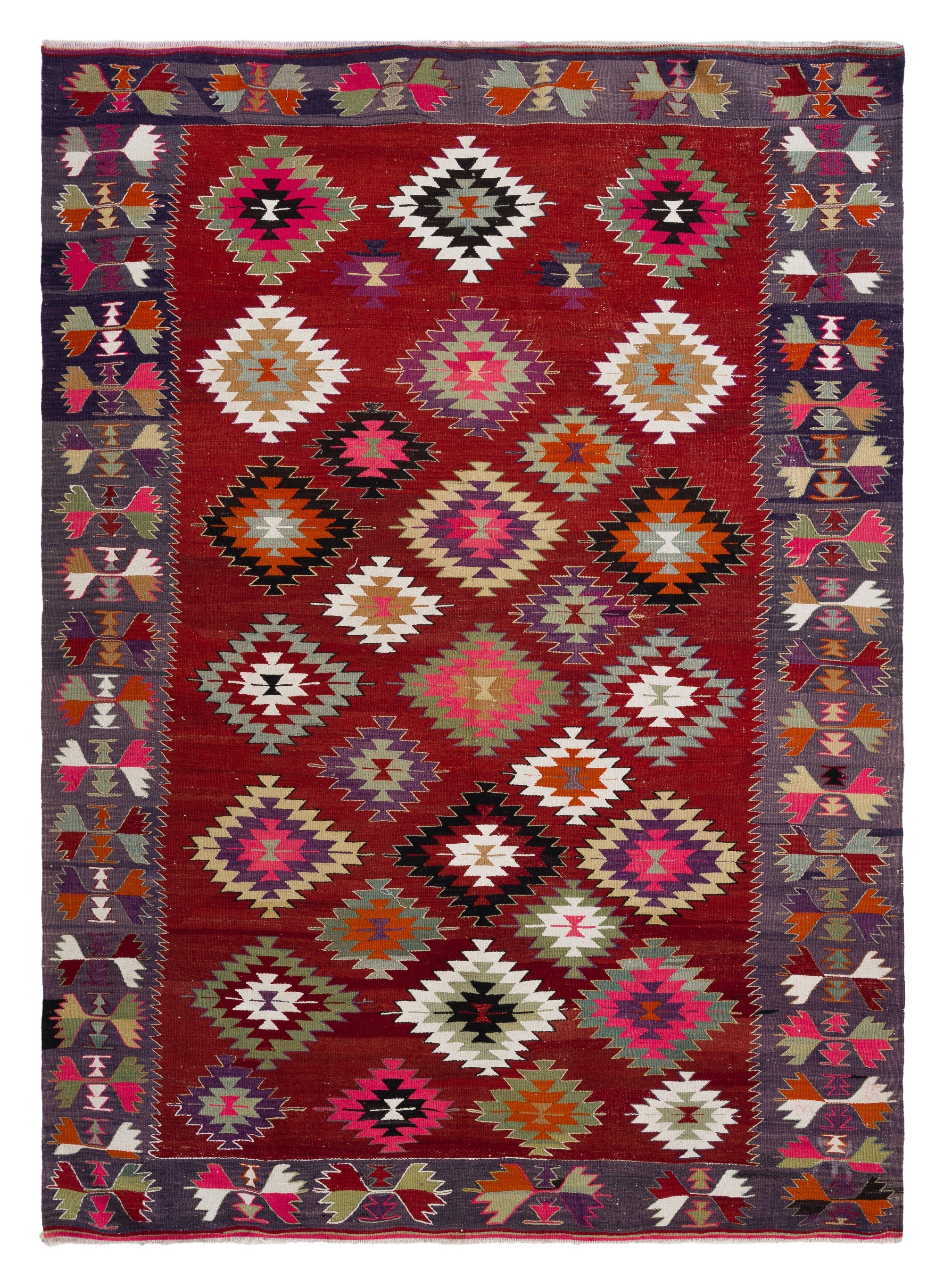 6.3x8.6 Ft Abbagliante Rug & Kilim vintage fatto a mano, tappeto a trama piatta, rivestimento per pavimenti in lana