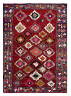6.3x8.6 Ft Abbagliante Rug & Kilim vintage fatto a mano, tappeto a trama piatta, rivestimento per pavimenti in lana