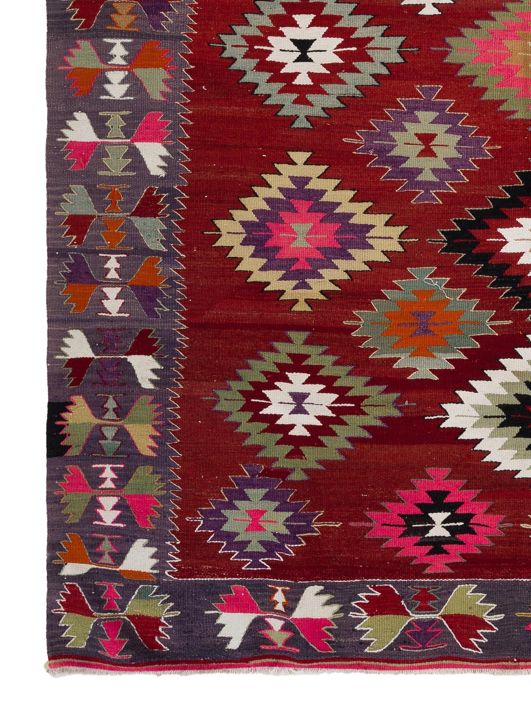 Deslumbrante Kilim Vintage Hecho a Mano, Alfombra de Tejido Plano, Revestimiento de Lana para Suelo en Bueno estado para la venta en Spring Valley, NY