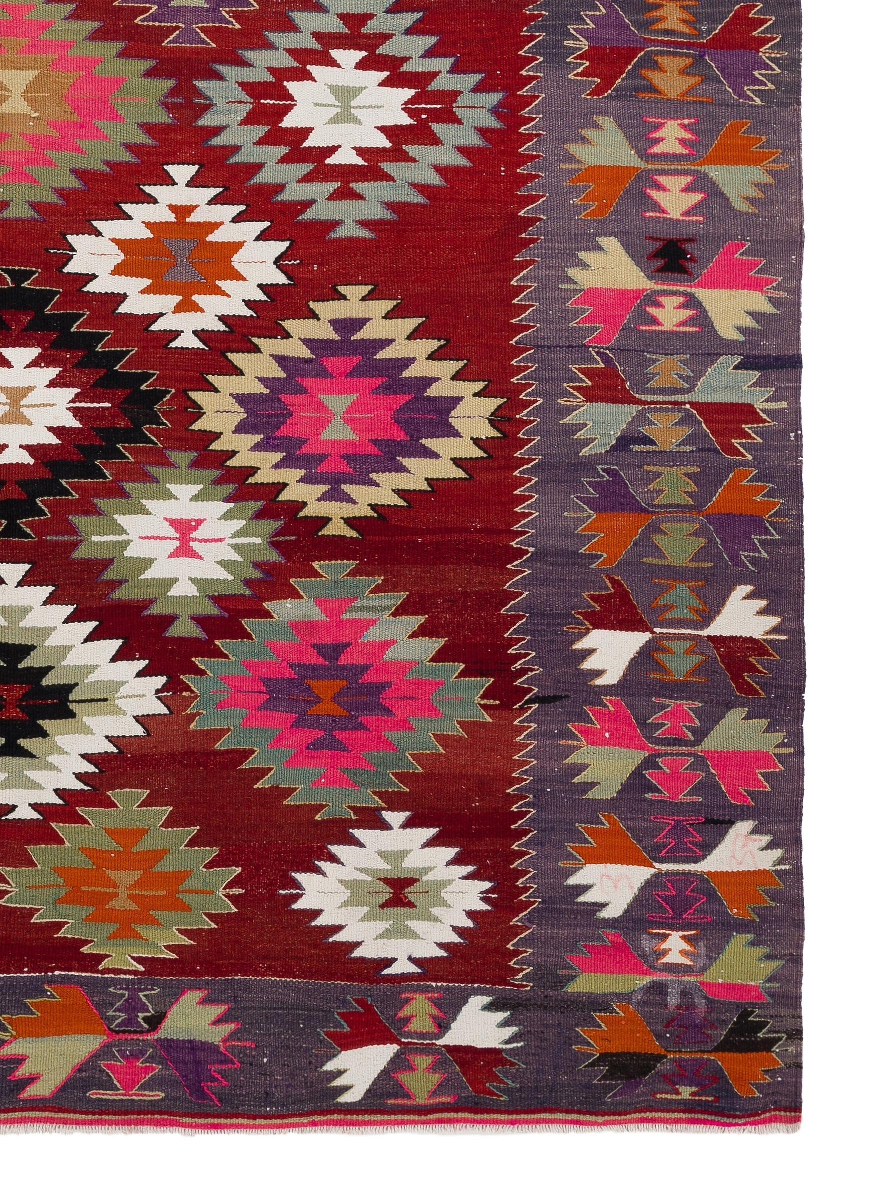 Deslumbrante Kilim Vintage Hecho a Mano, Alfombra de Tejido Plano, Revestimiento de Lana para Suelo siglo XX en venta