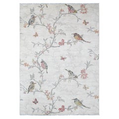 6'3"x8'8" Ivory Hand Knotted Sparrows on the Tree Peshawar All Wool Oriental Rug