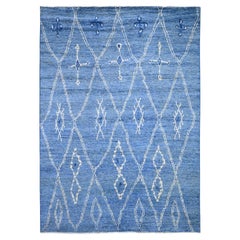 6'3 "x8'8" Steel Blue Wool Hand Knots Boujaad Moroccan Berber Design Rugs