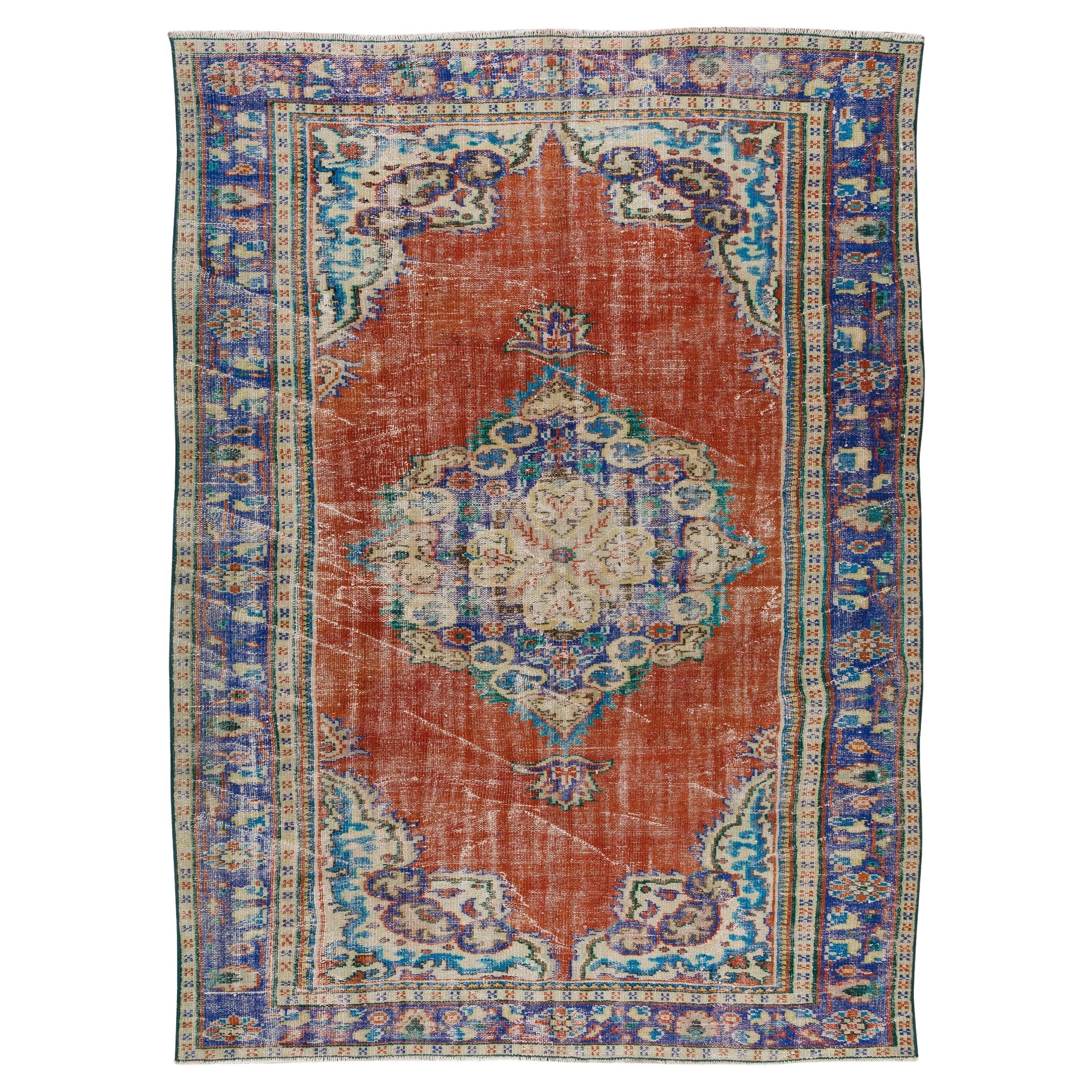 6.3x9 ft Anatolian Medallion Design Rug, circa 1960, Vintage Handmade Carpet For Sale