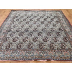 6'3"x8'9" Ivory Antique Zoroastrian Clean Paisley Design Hand-Knotted Wool Rug
