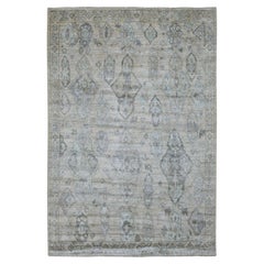 6'3 "x9' Alfombra de lana anudada a mano con diseño geométrico de hojas y angora oushak beige