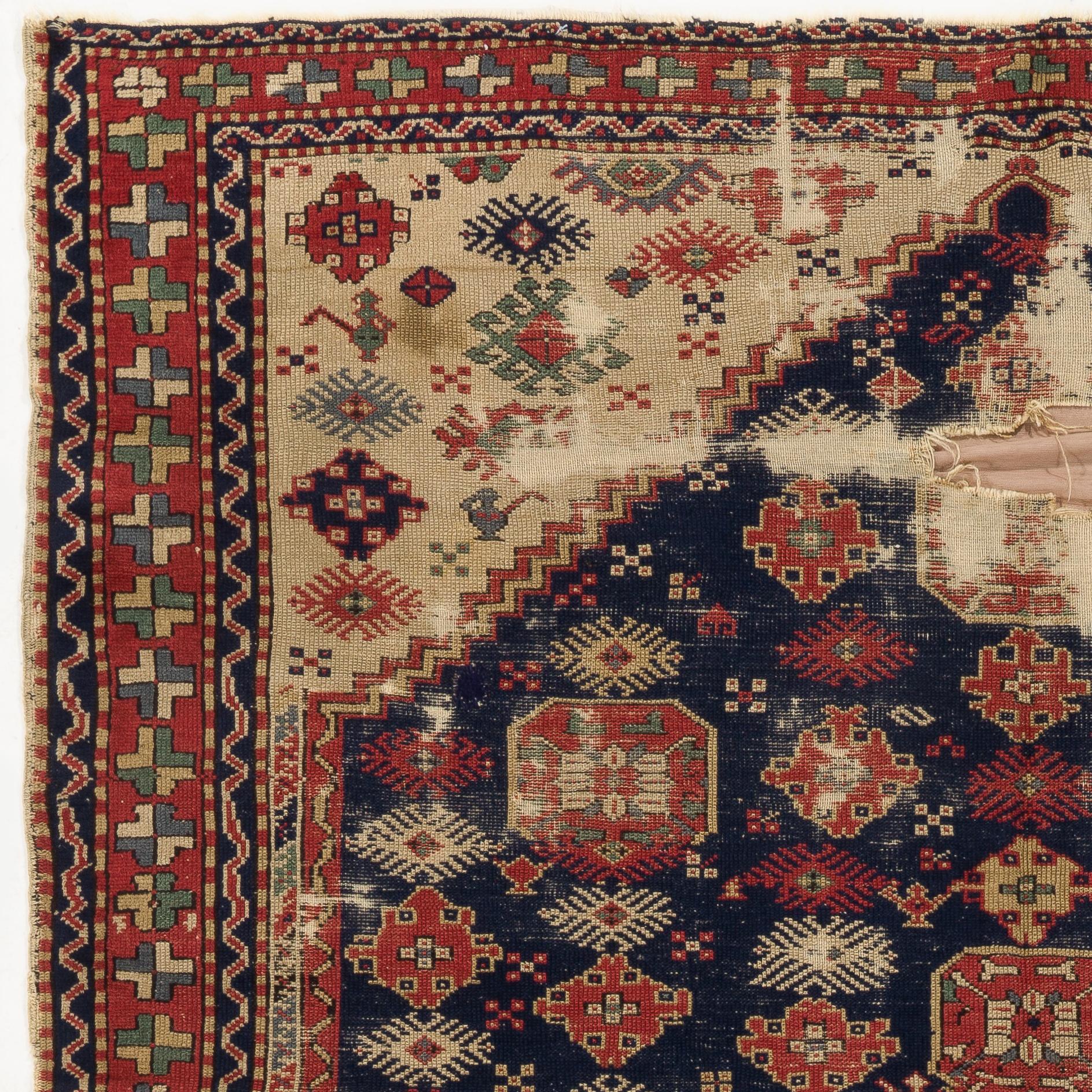 Other 6.3x9 ft Antique Shabby Chic Turkish Rug, ca 1880 For Sale