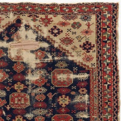 6.3x9 ft Antique Shabby Chic West Anatolian Kula Rug. Ca 1870. Navy Blue and Red