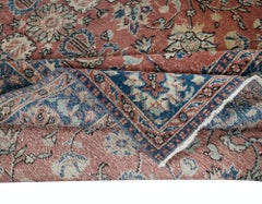 Romantiker handgefertigter Vintage-Teppich in Rot & Dunkelblau mit botanischem Design 6.3x9 Ft