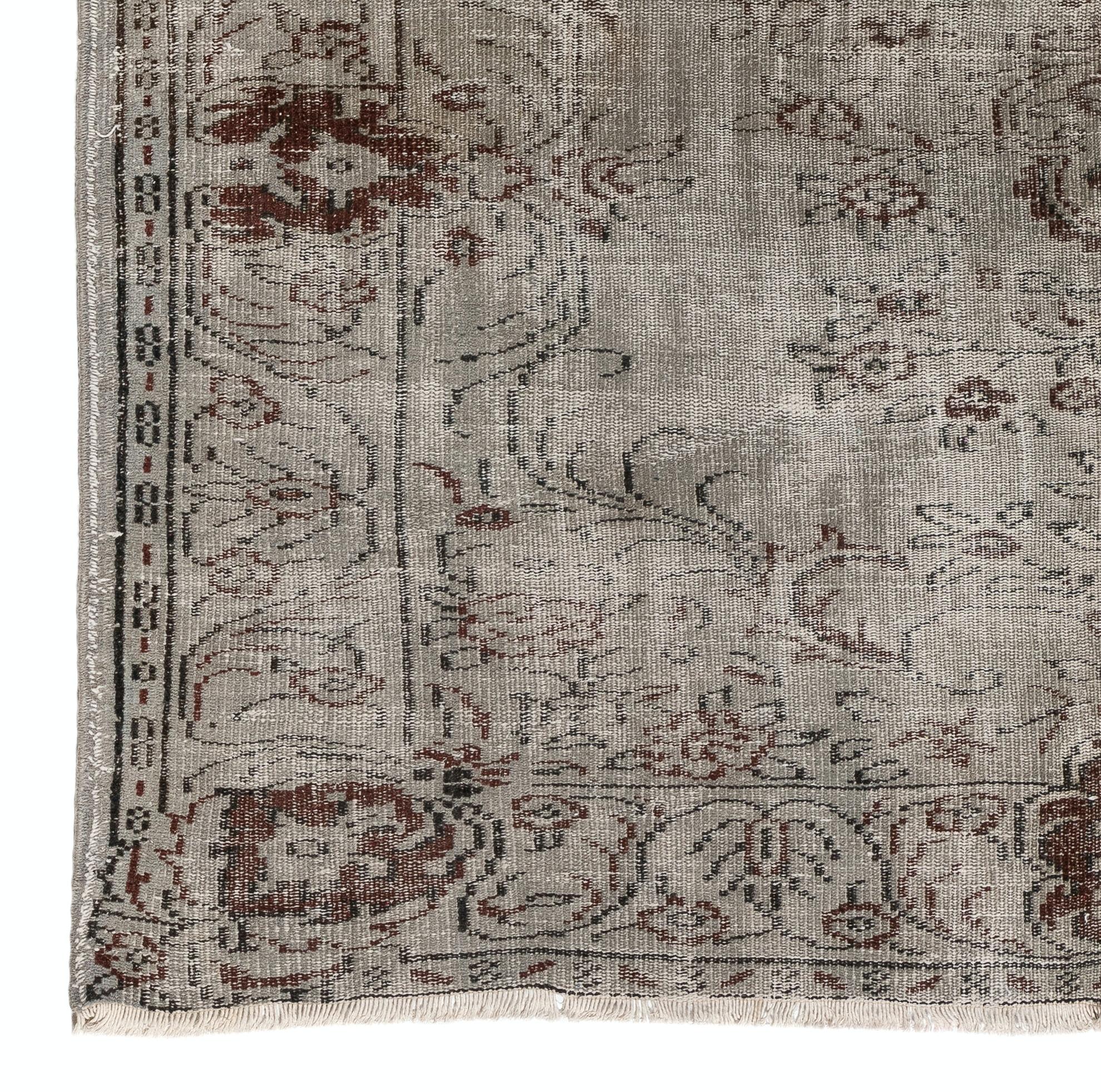 Hand-Woven 6.3x9 ft Vintage Handmade Turkish Area Rug in Gray with Floral Medallion Design For Sale