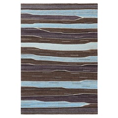 6
3 "x9
 Alfombra de lana tejida a mano con trama plana Kilim marrón y azul con diseño de montaña