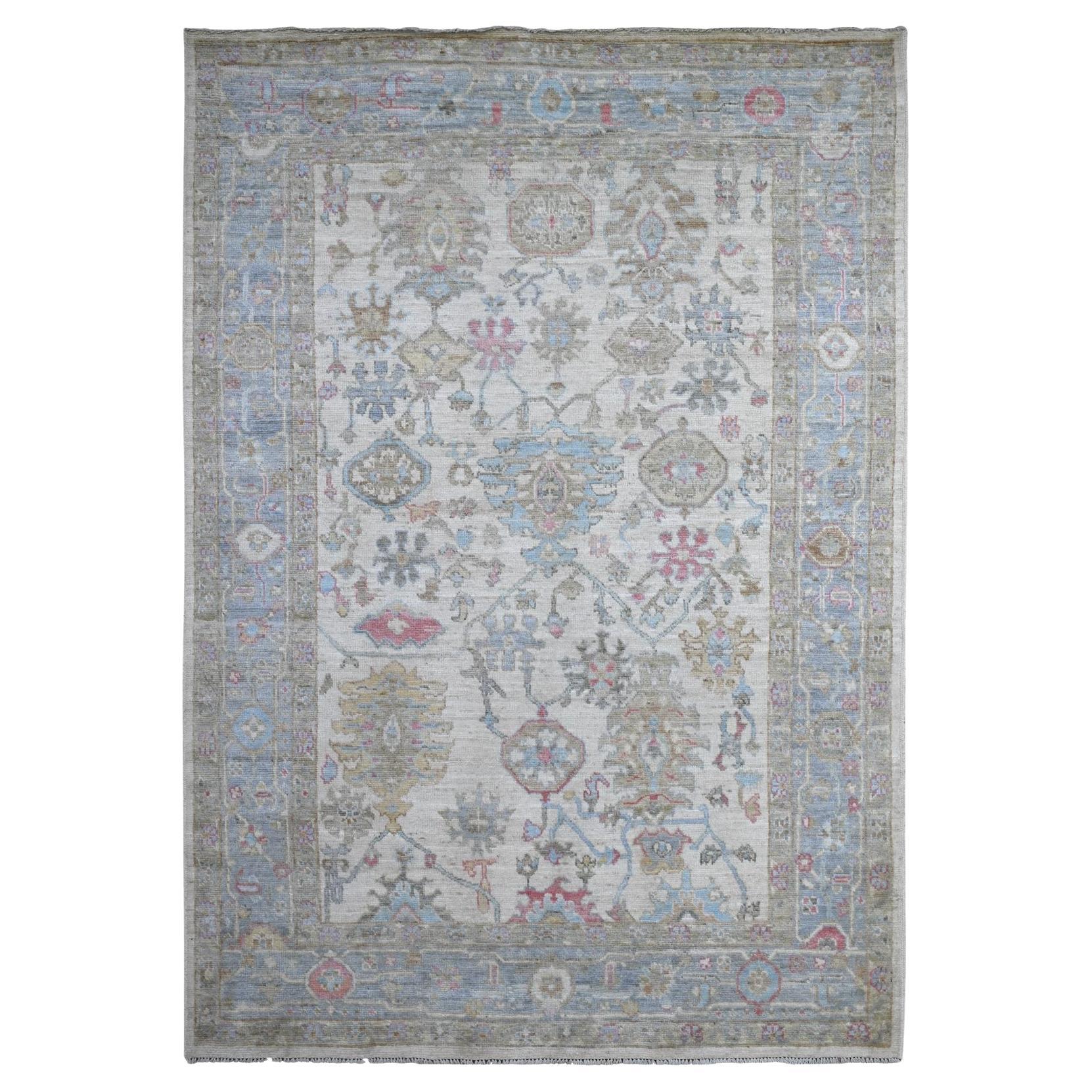 6'3 "x9' Tapis d'Orient Timberwolf Gray Wool Weft Afghan Angora Oushak