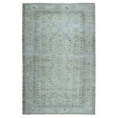 6'3"x9'1" Cream Vintage Persian Tabriz Worn Pile Hand Knotted Oriental Rug