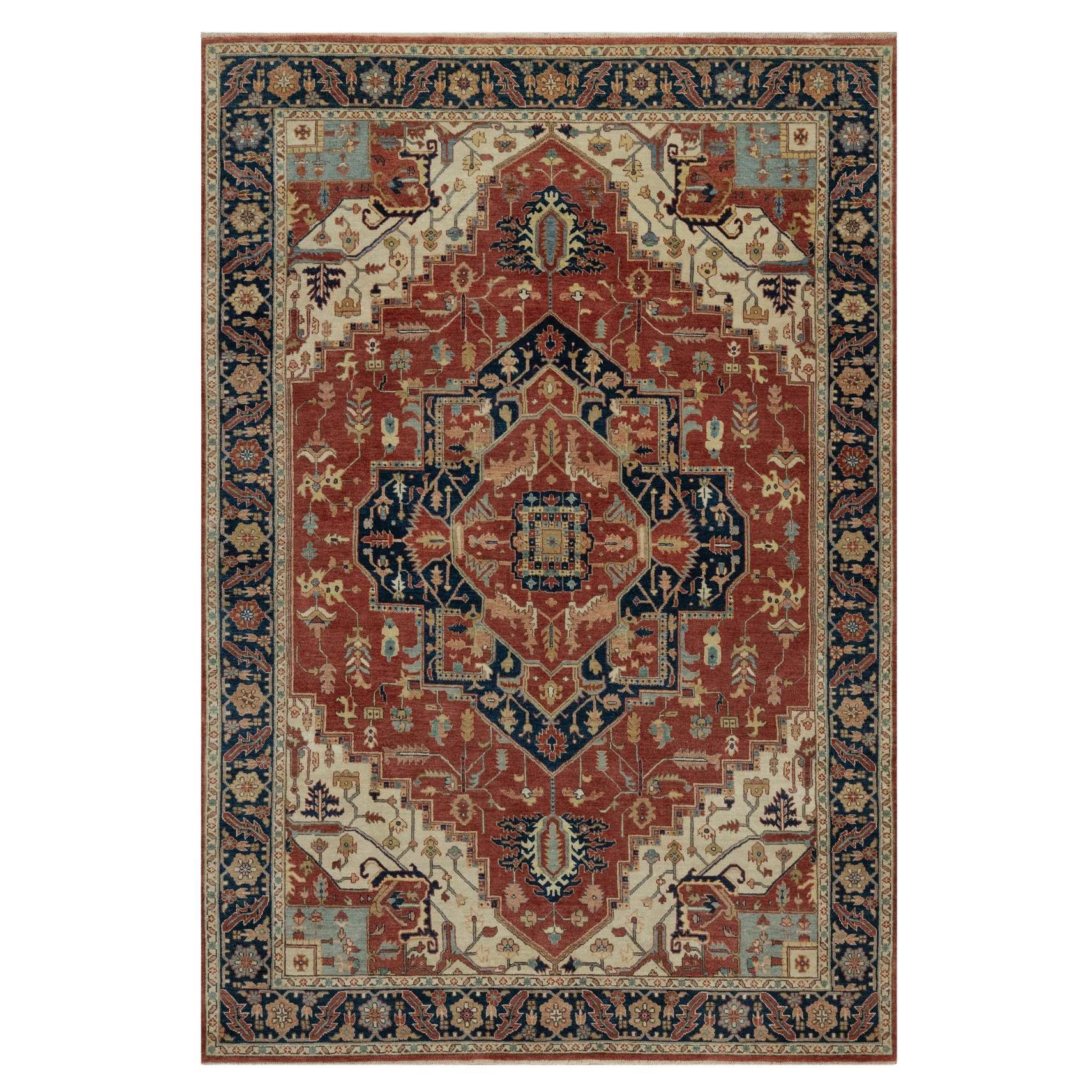 6
3 "x9
1" Roter antiker feiner Heriz Re-Creation Teppich aus handgeknüpfter neuseeländischer Wolle