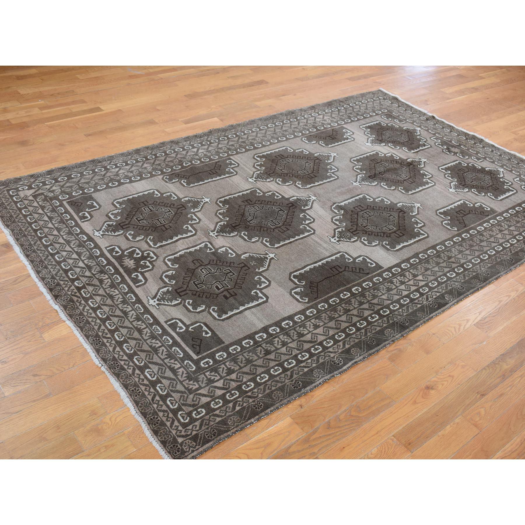 Médiéval Tapis afghan Balooch vintage noué à la main, couleur terre cuite grise, 6'3