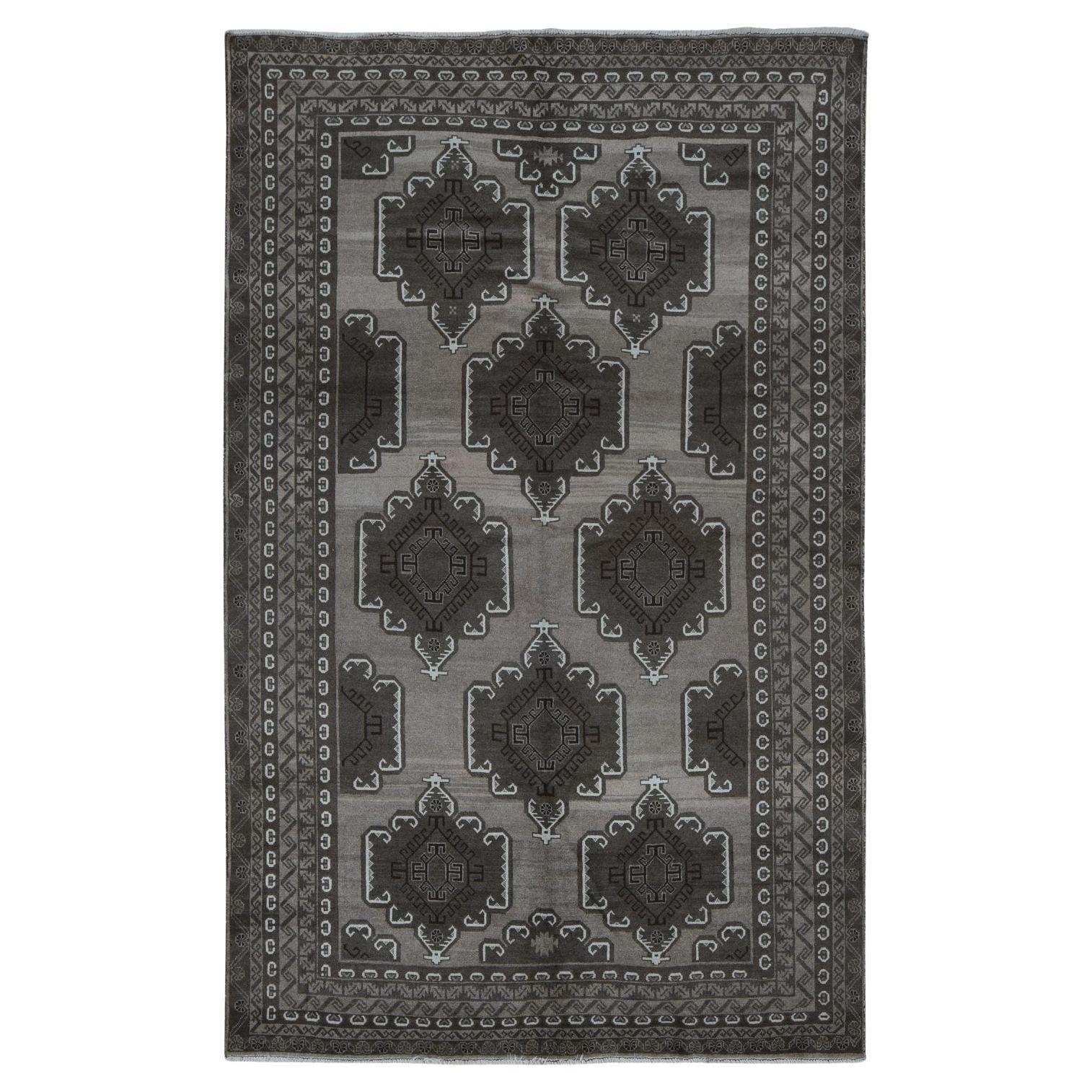 Tapis afghan Balooch vintage noué à la main, couleur terre cuite grise, 6'3"x9'10" en vente