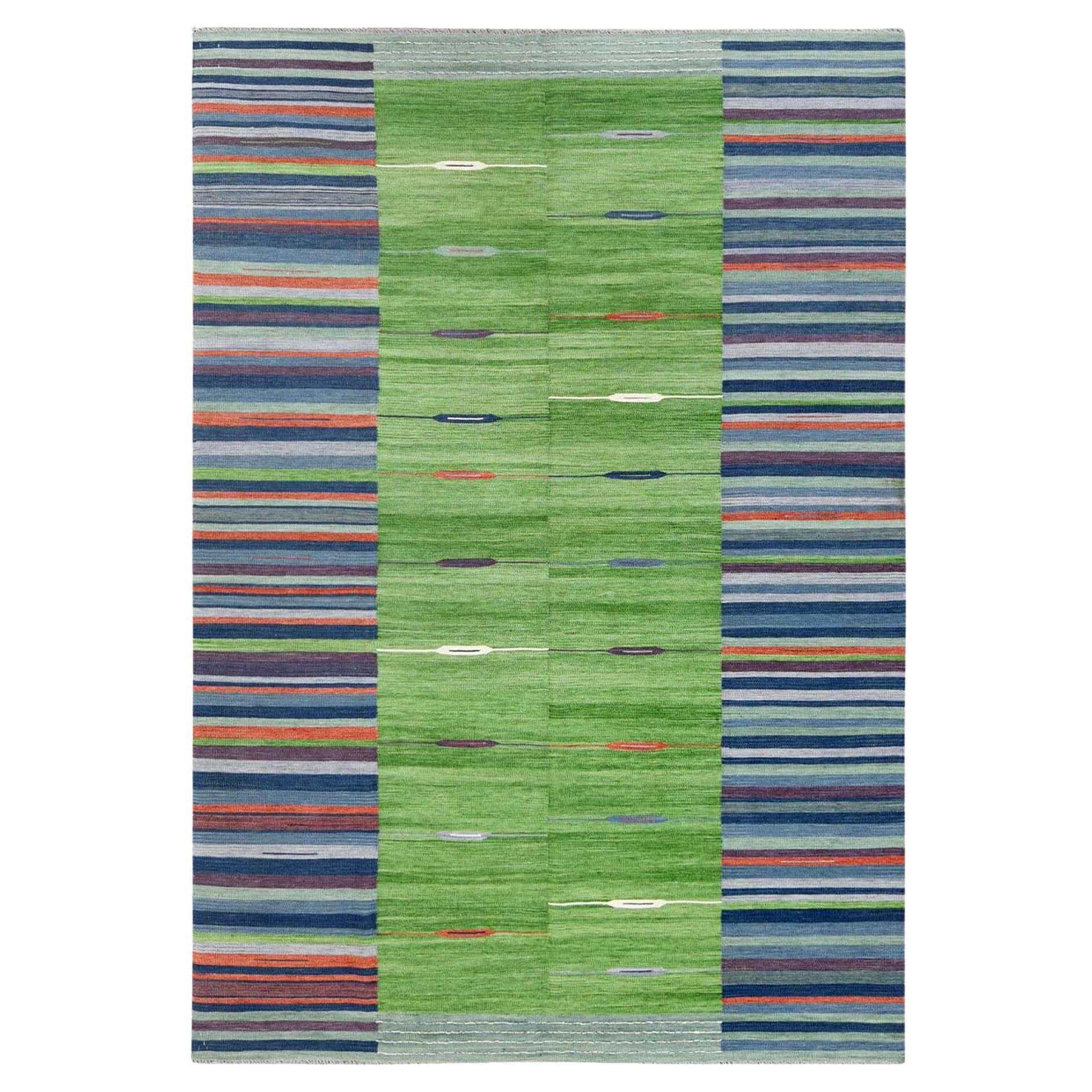 6'3"x9'2" Flat Weave Kilim Pure Wool Stripe Design Hand Woven Reversible Rug