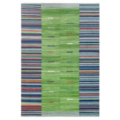 6'3"x9'2" Flat Weave Kilim Pure Wool Stripe Design Hand Woven Reversible Rug