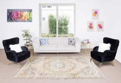 6.3x9.2 Ft Antique Washed Vintage Handmade Anatolian Oushak Wool Area Rug