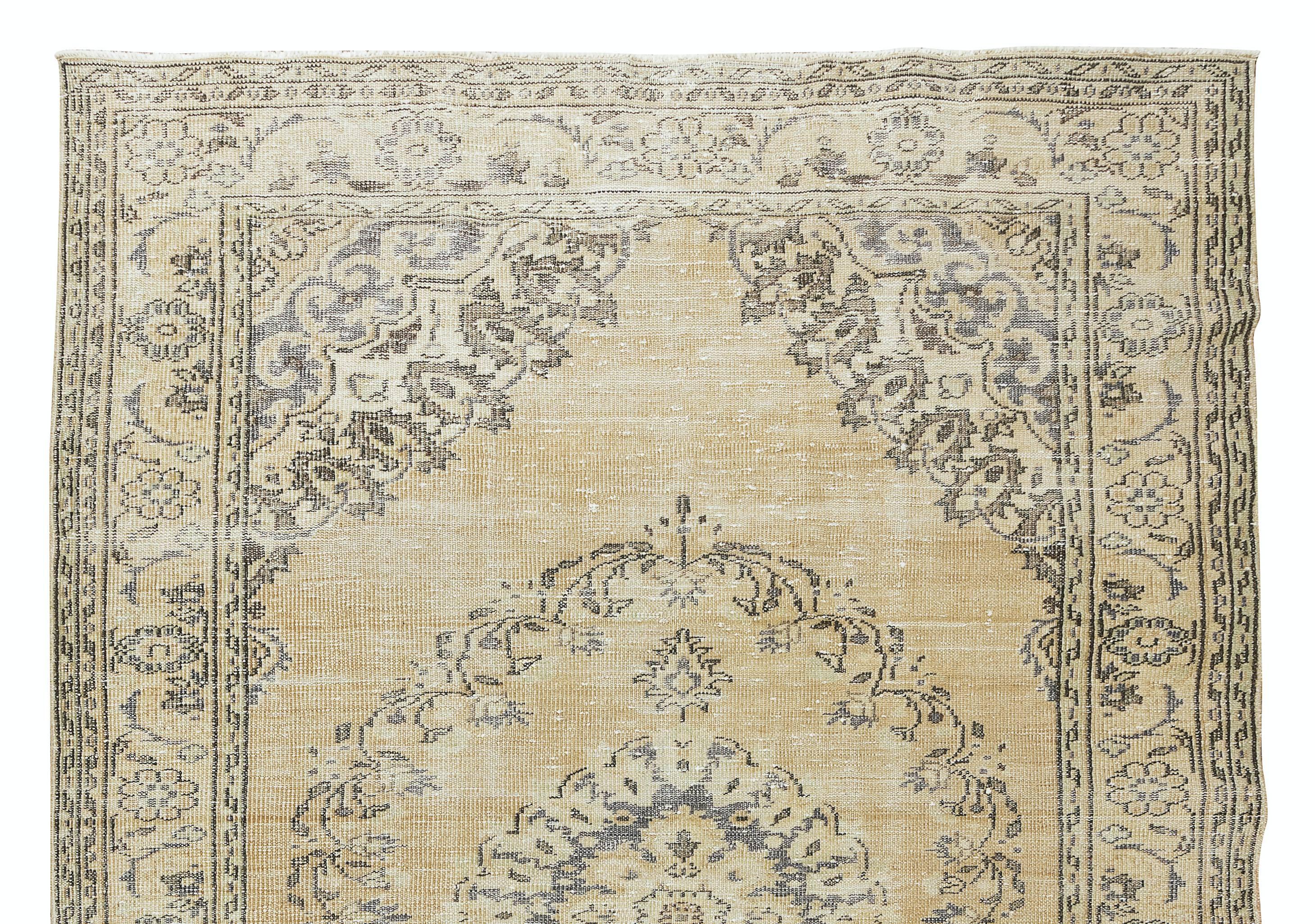 Hand-Knotted 6.3x9.2 Ft Antique Washed Vintage Handmade Anatolian Oushak Wool Area Rug For Sale