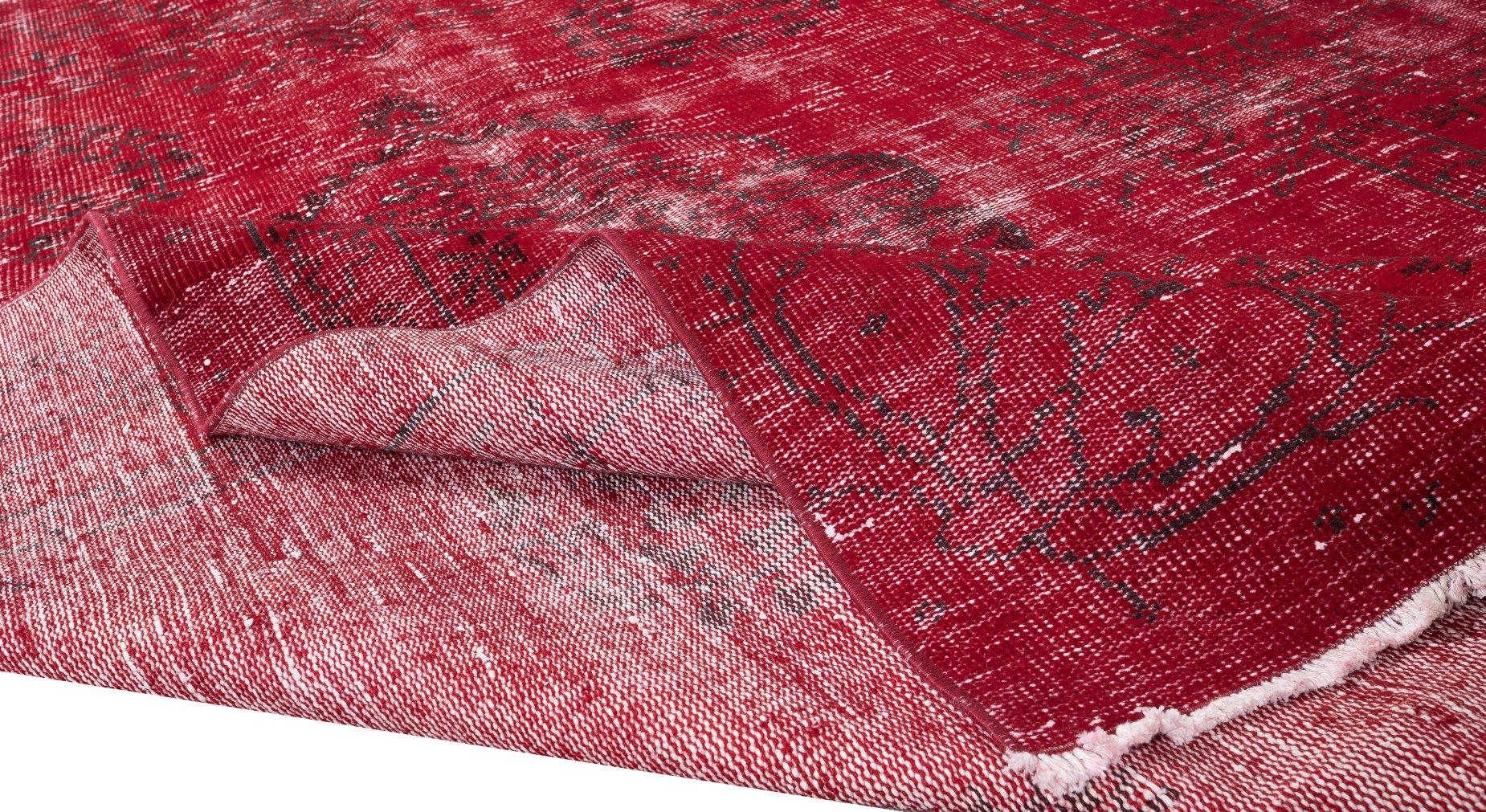 Hand-Knotted 6.3x9.2 ft Turkish Handmade Burgundy Red Rug, Traditional & Modern Wool Carpet
