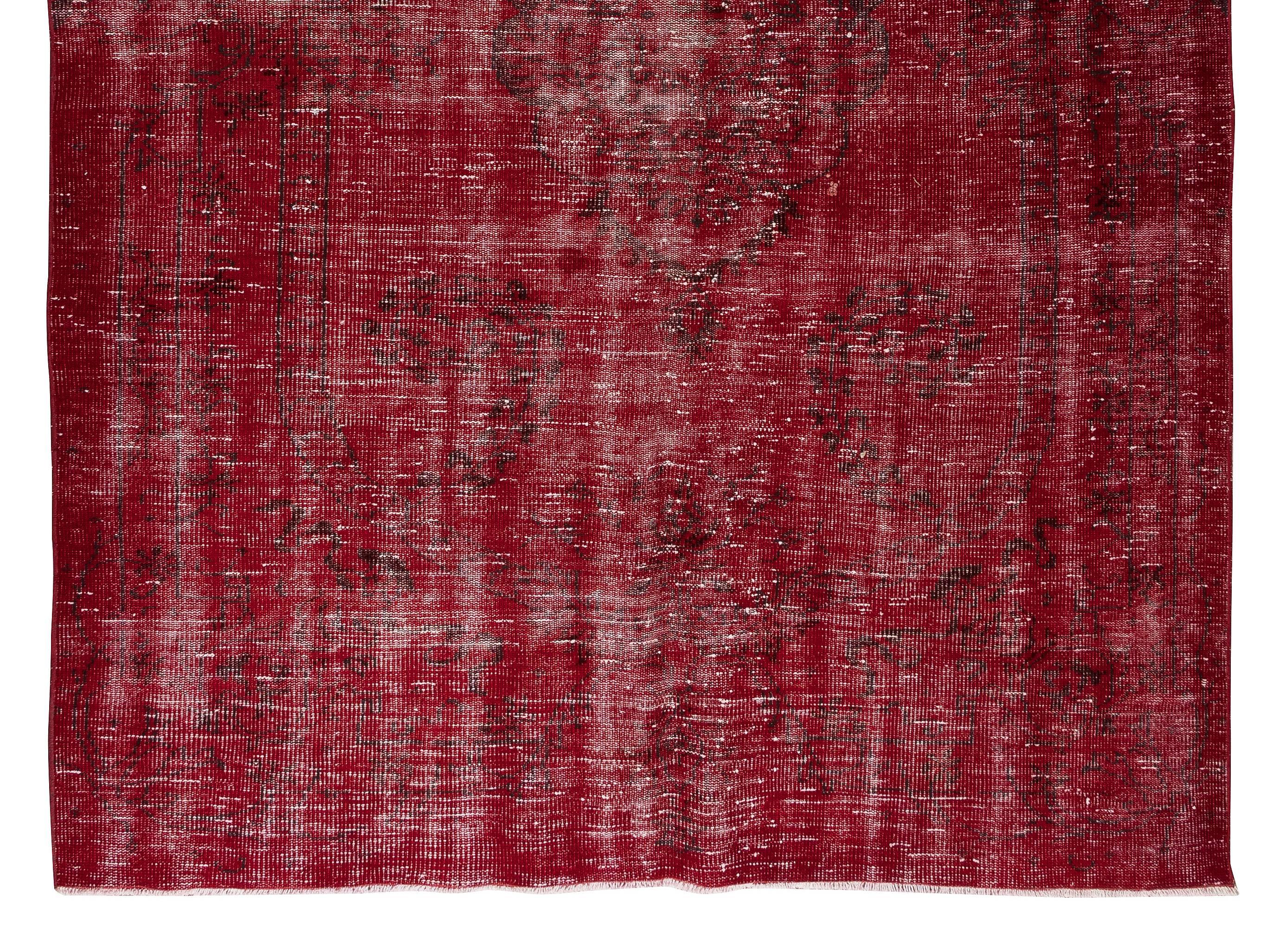 20th Century 6.3x9.2 ft Turkish Handmade Burgundy Red Rug, Traditional & Modern Wool Carpet