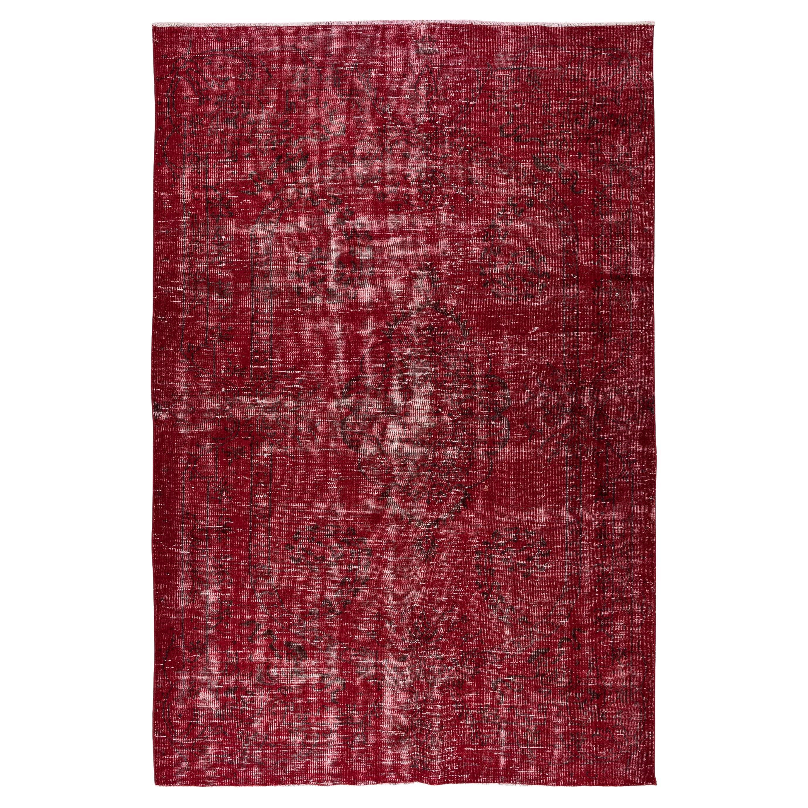 6.3x9.2 ft Turkish Handmade Burgundy Red Rug, Traditional & Modern Wool Carpet