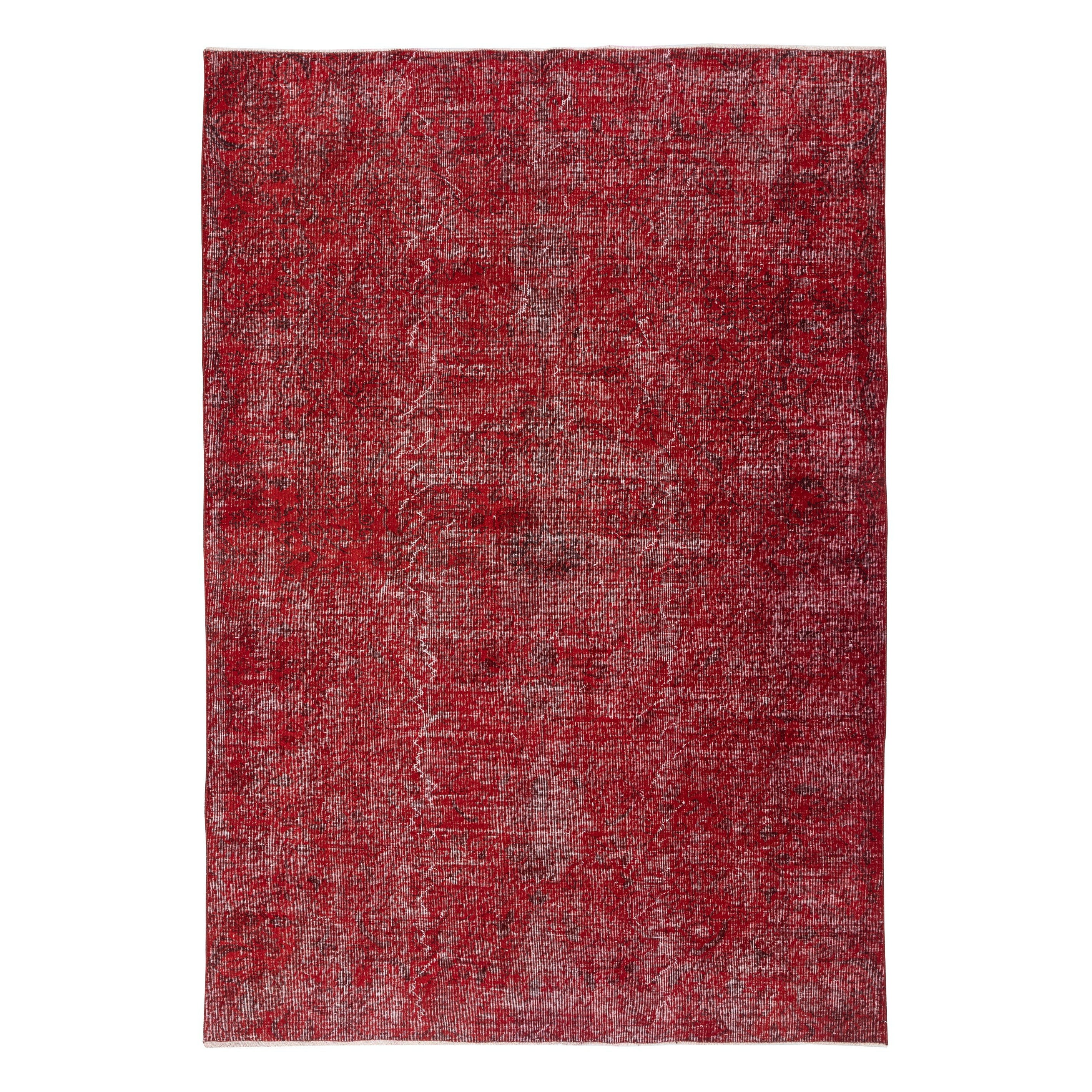 6.3x9.2 Ft Vintage Handmade Türkisch Teppich Overdyed in Rot für moderne Innenräume