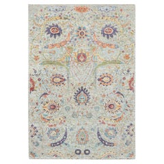 6
3"x9
3" Tan Color, Silk with Wool, Hand Knotted, Sickle Leaf Design, Rug