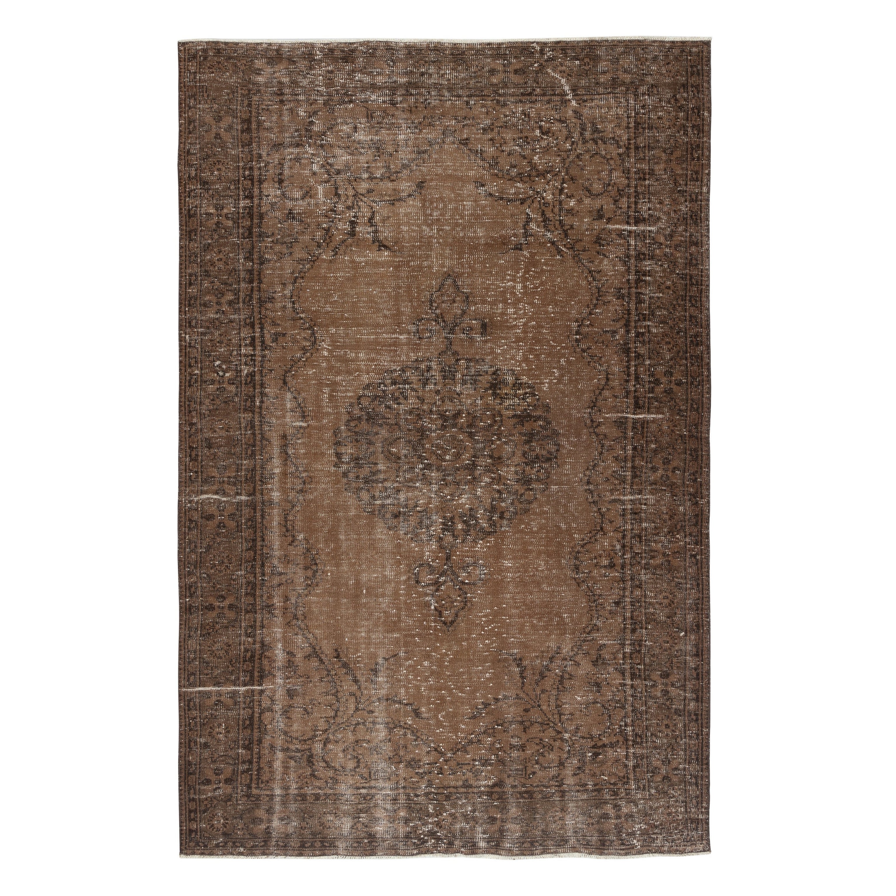 6.3x9.4 Ft Braun gefärbter handgefertigter Teppich. Vintage Turkish Area Rug für Wohnzimmer