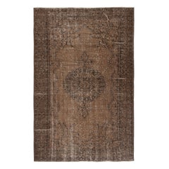 6.3x9.4 Ft Tappeto marrone sovratinto fatto a mano. Tappeto turco vintage per il soggiorno