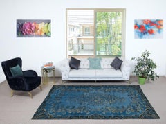 6.3x9.4 Ft Contemporary Medallion Design Area Rug in Blue, Handknotted in Turkey (tapis noué à la main en Turquie)