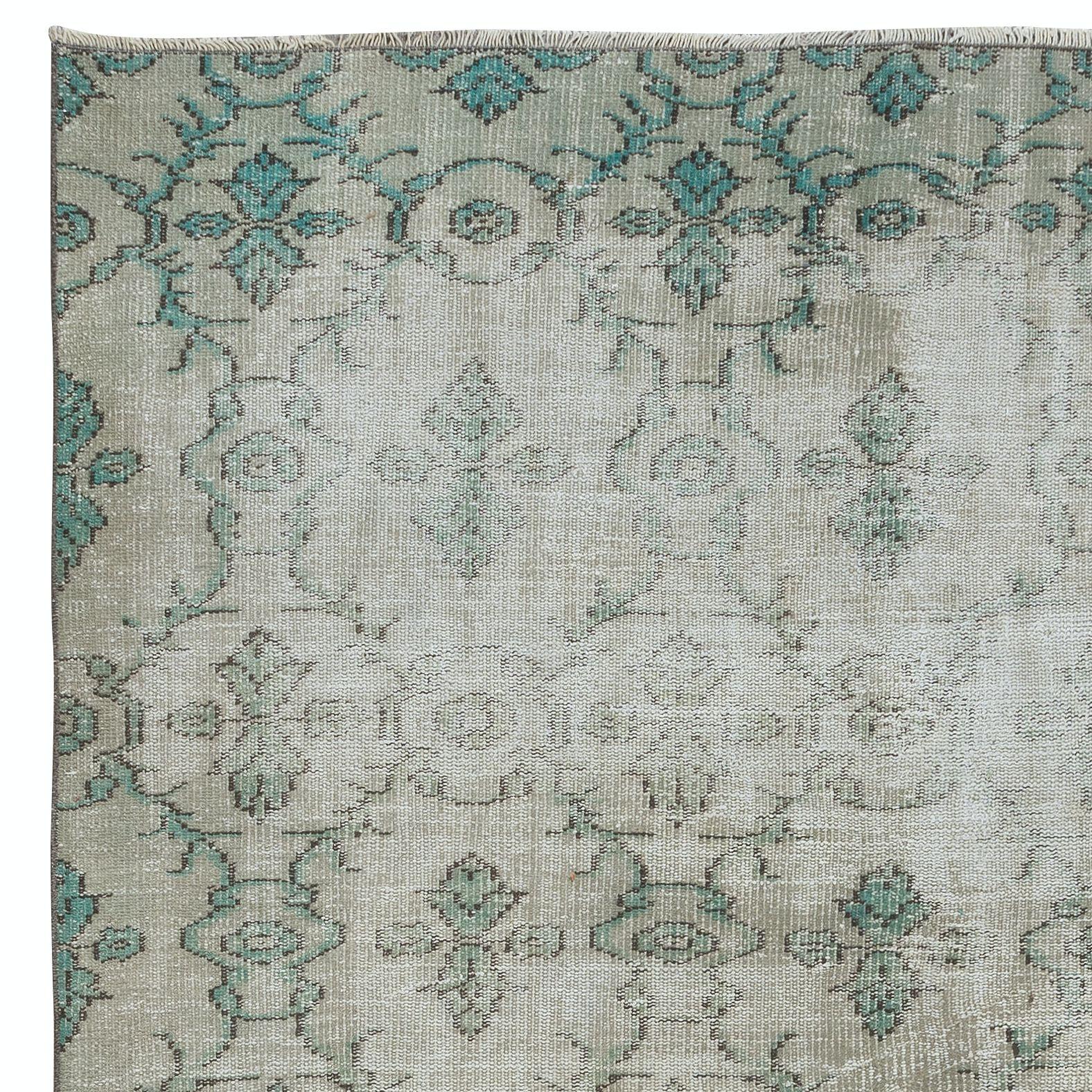 Hand-Knotted 6.3x9.4 Ft Faded Vintage Handmade Anatolian Oushak Area Rug in Beige & Green For Sale