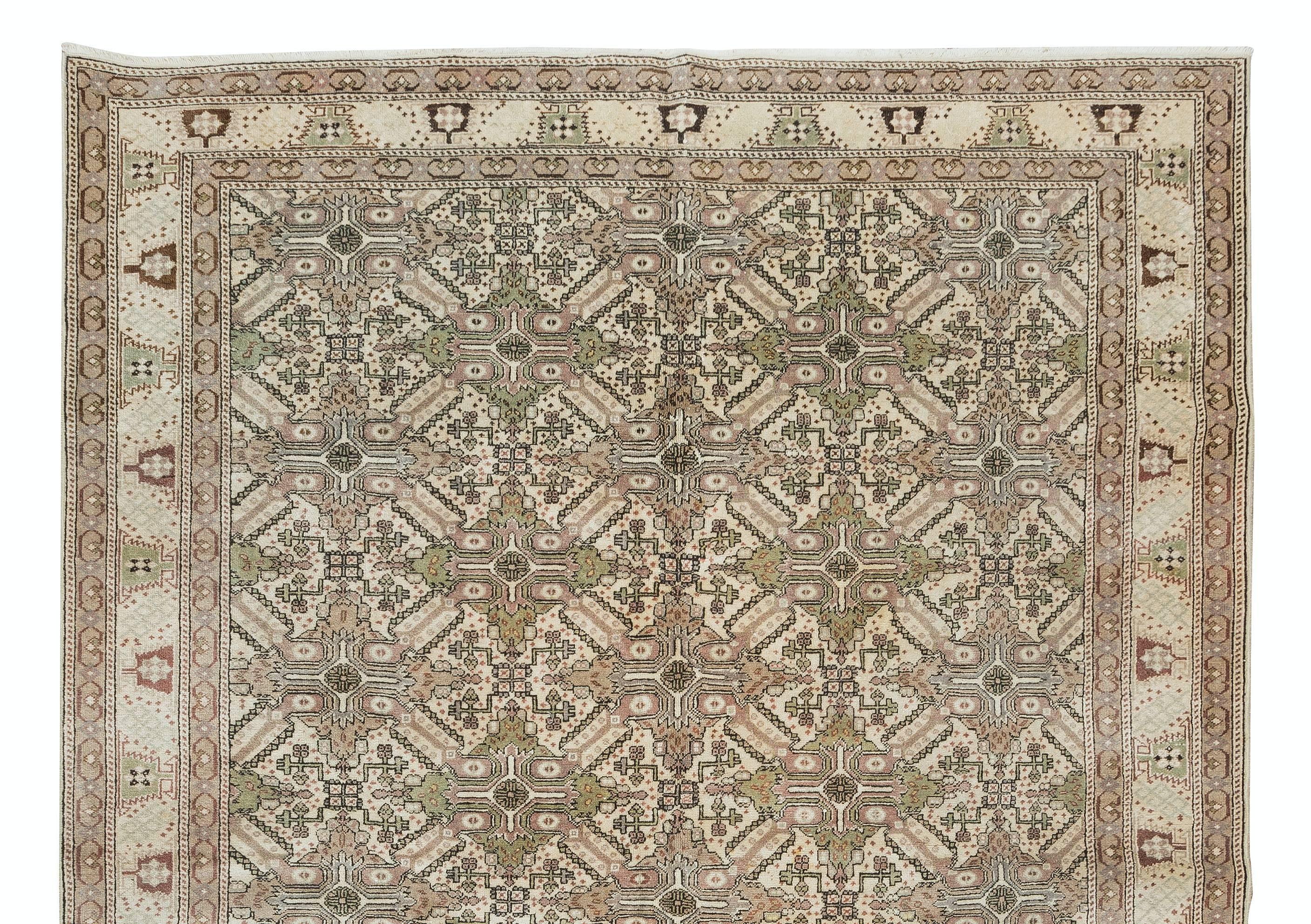 Hand-Woven Handmade Turkish Area Rug, Vintage Floral Wool Carpet For Sale