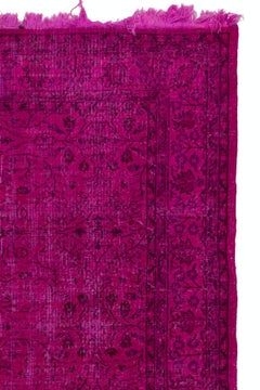 6.3x9.4 Ft Vintage Floral Handmade Turkish Rug Over-Dyed in Fuchsia Pink Color