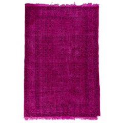 6.3x9.4 Ft Vintage Floral Handmade Turkish Rug Over-Dyed in Fuchsia Pink Color