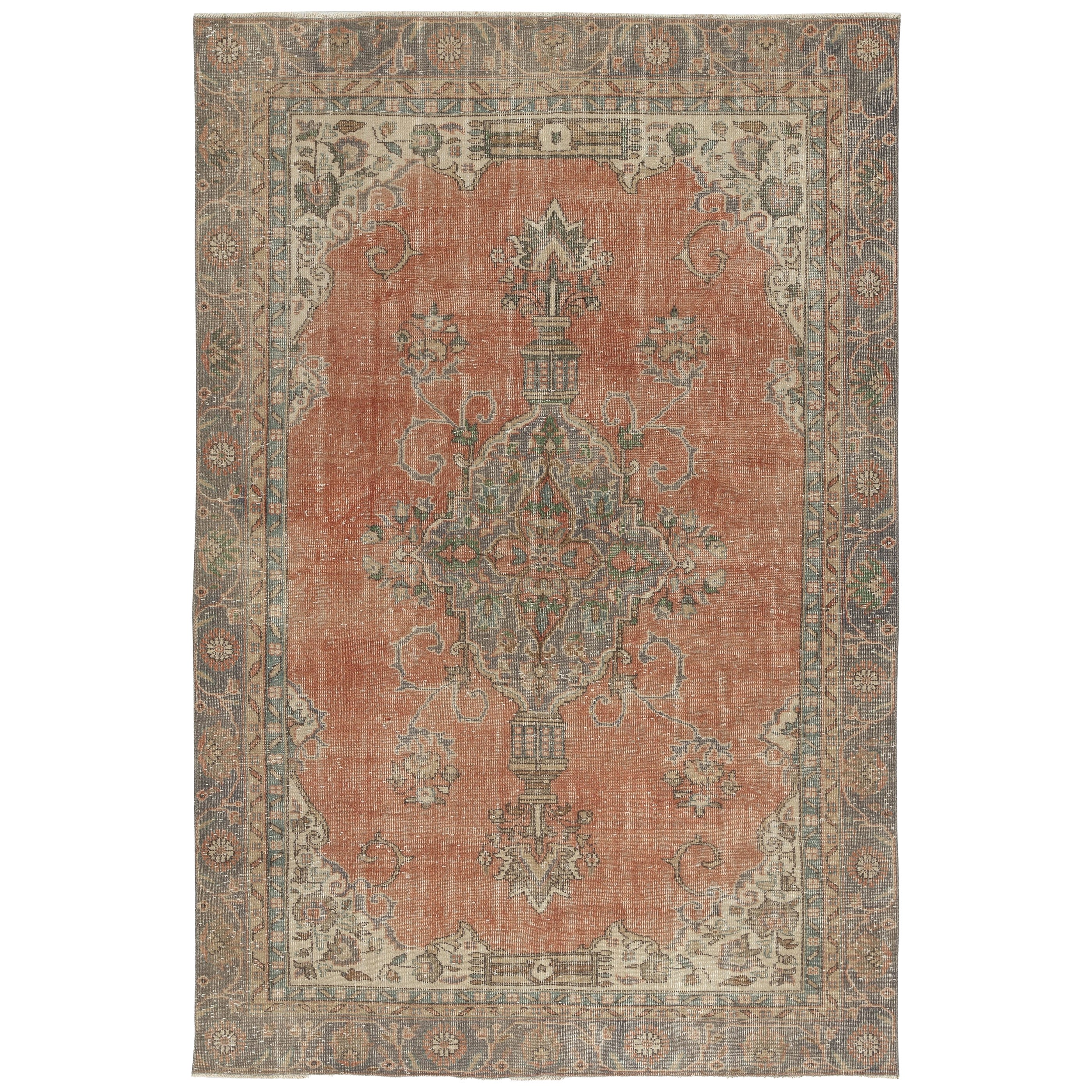 6.3x9.4 Ft Vintage Türkisch Rot Teppich für Wohnzimmer Dekor. Handgefertigter Wollteppich