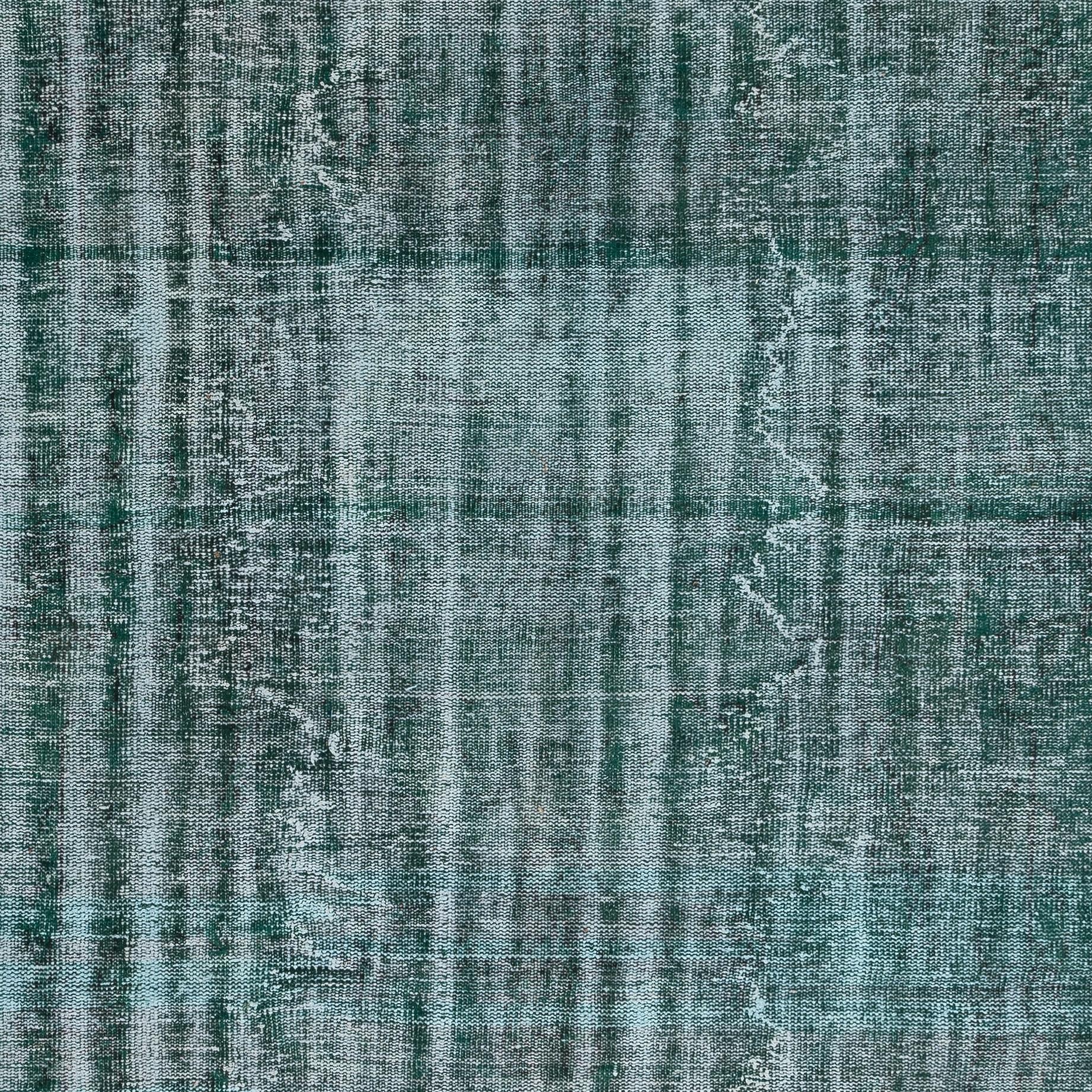 Modern 6.3x9.5 Ft Distressed Look Dark Green Rug. Handmade Turkish Shabby Chic Carpet For Sale