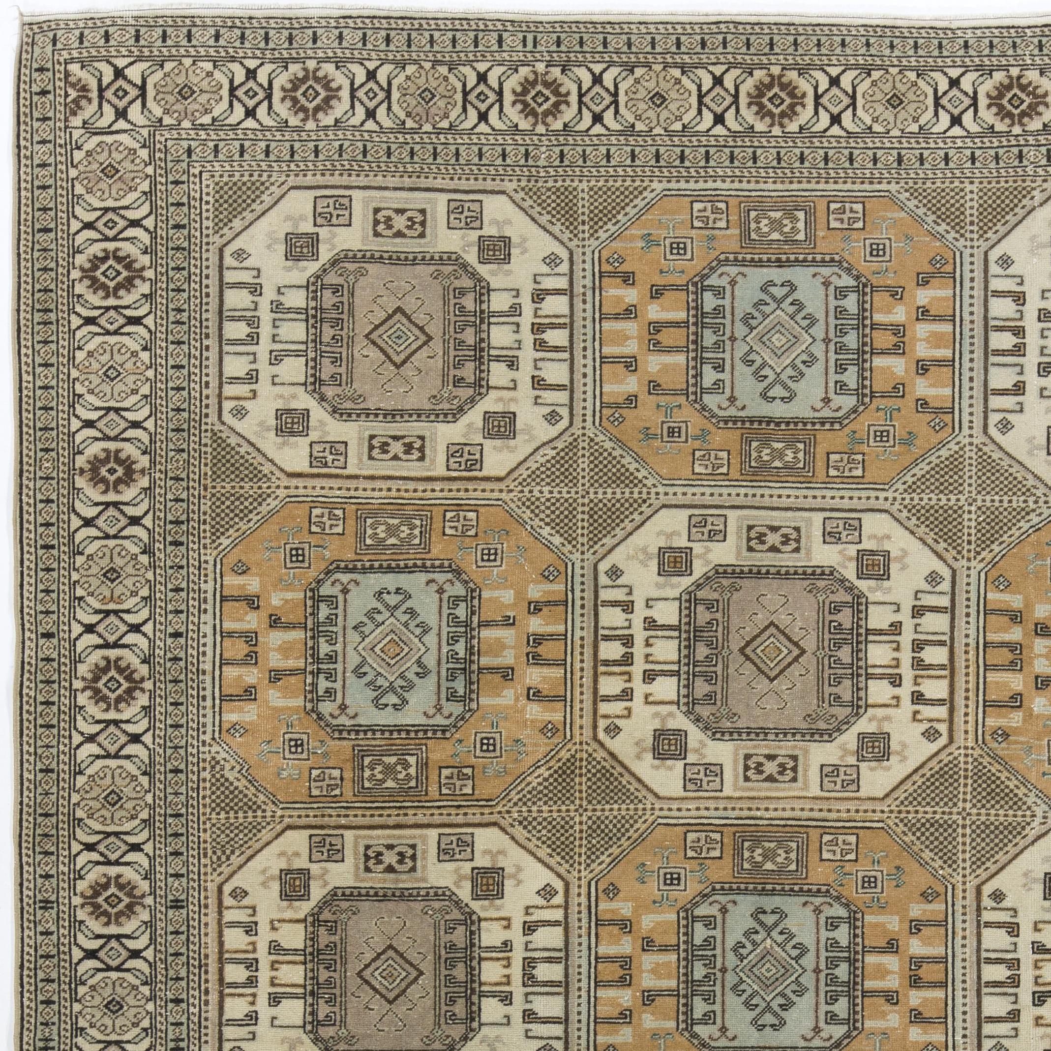 Oushak 6.3x9.5 Ft Mid-Century Turkish Kysari Area Rug, Handmade Wool Carpet For Sale
