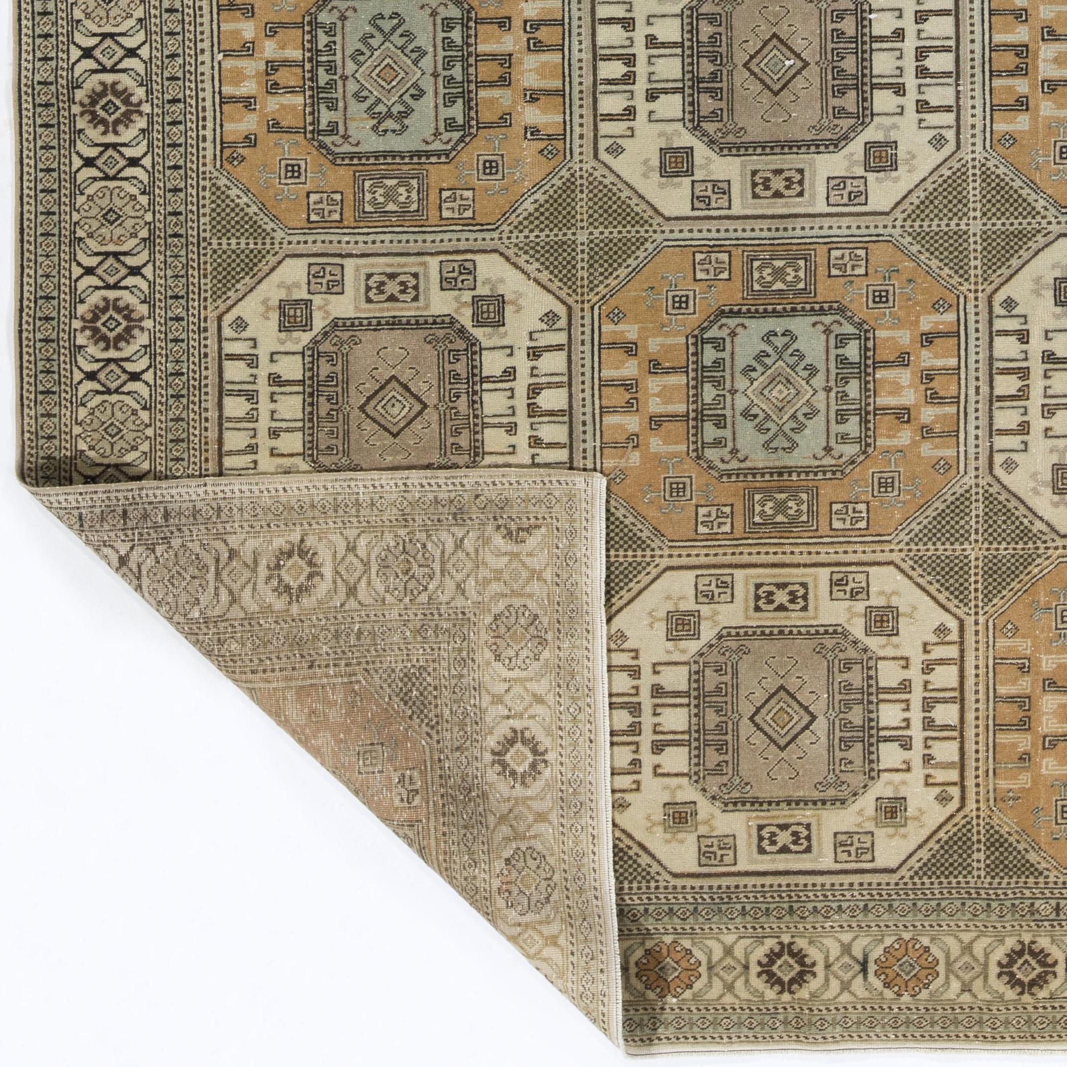 Hand-Woven 6.3x9.5 Ft Mid-Century Turkish Kysari Area Rug, Handmade Wool Carpet For Sale