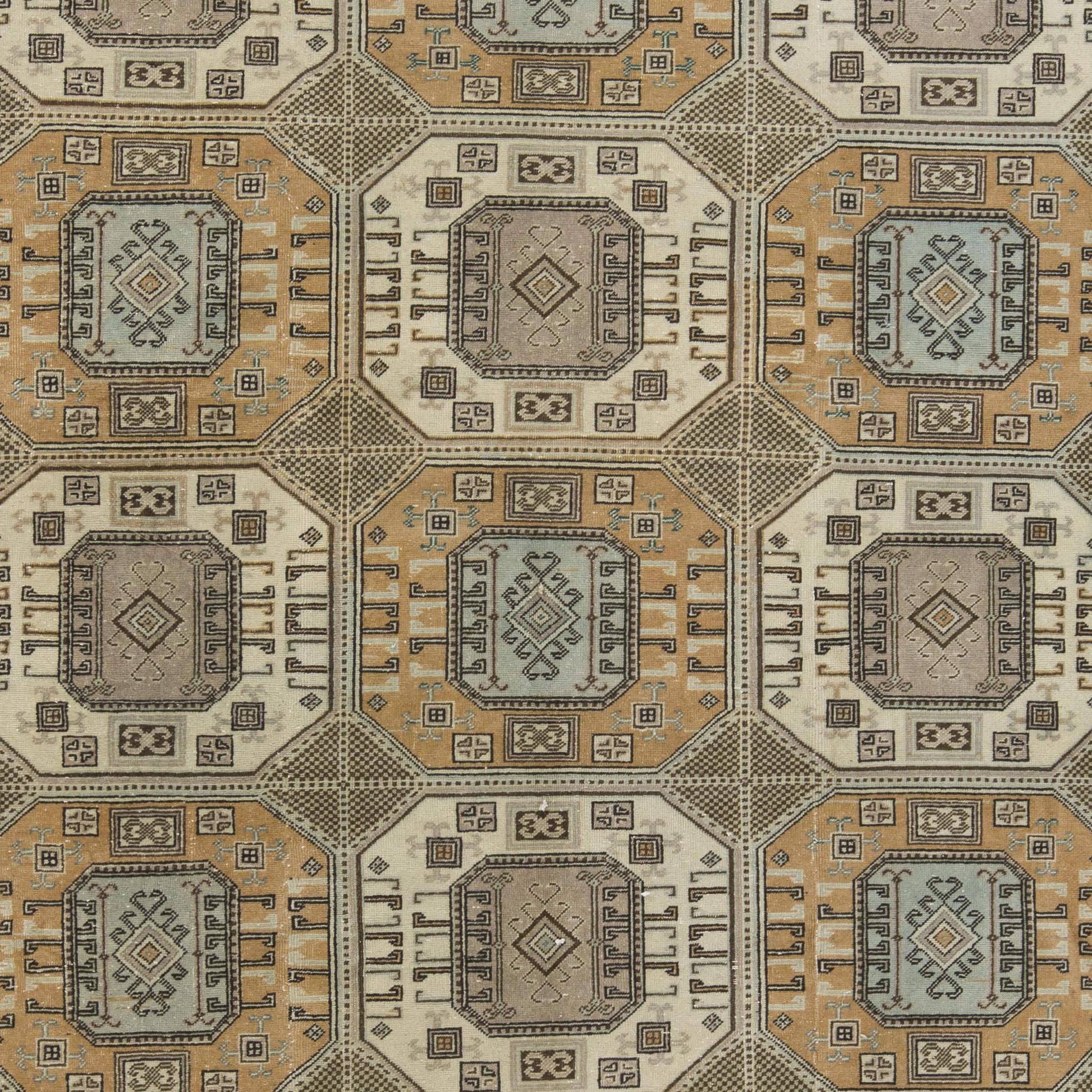 6.3x9.5 Ft Mid-Century Turkish Kysari Area Rug, Handmade Wool Carpet In Good Condition For Sale In Philadelphia, PA