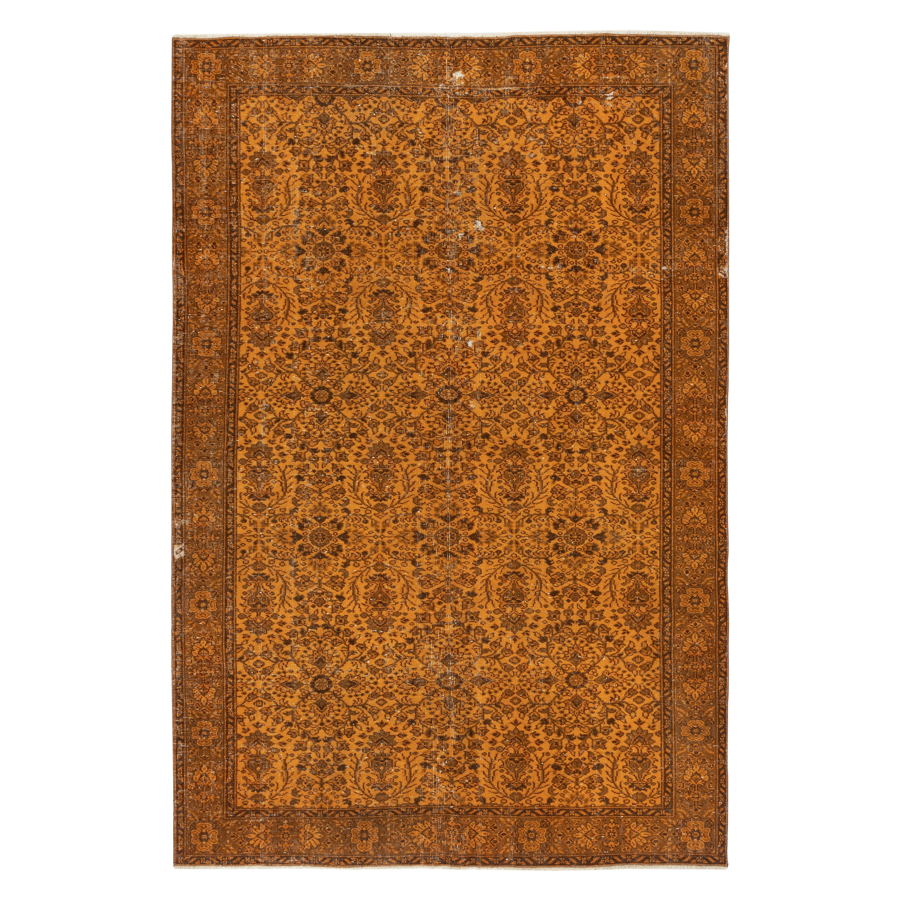 Tappeto vintage fatto a mano 6.3x9.5 Ft sovratinto in arancione per interni moderni