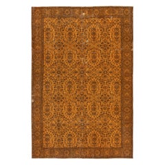 Tappeto vintage fatto a mano 6.3x9.5 Ft sovratinto in arancione per interni moderni