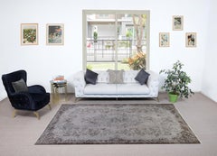 6.3x9.6 Ft Vintage Hand Knotted Turkish Wool Area Rug Overdyed in Gray Color