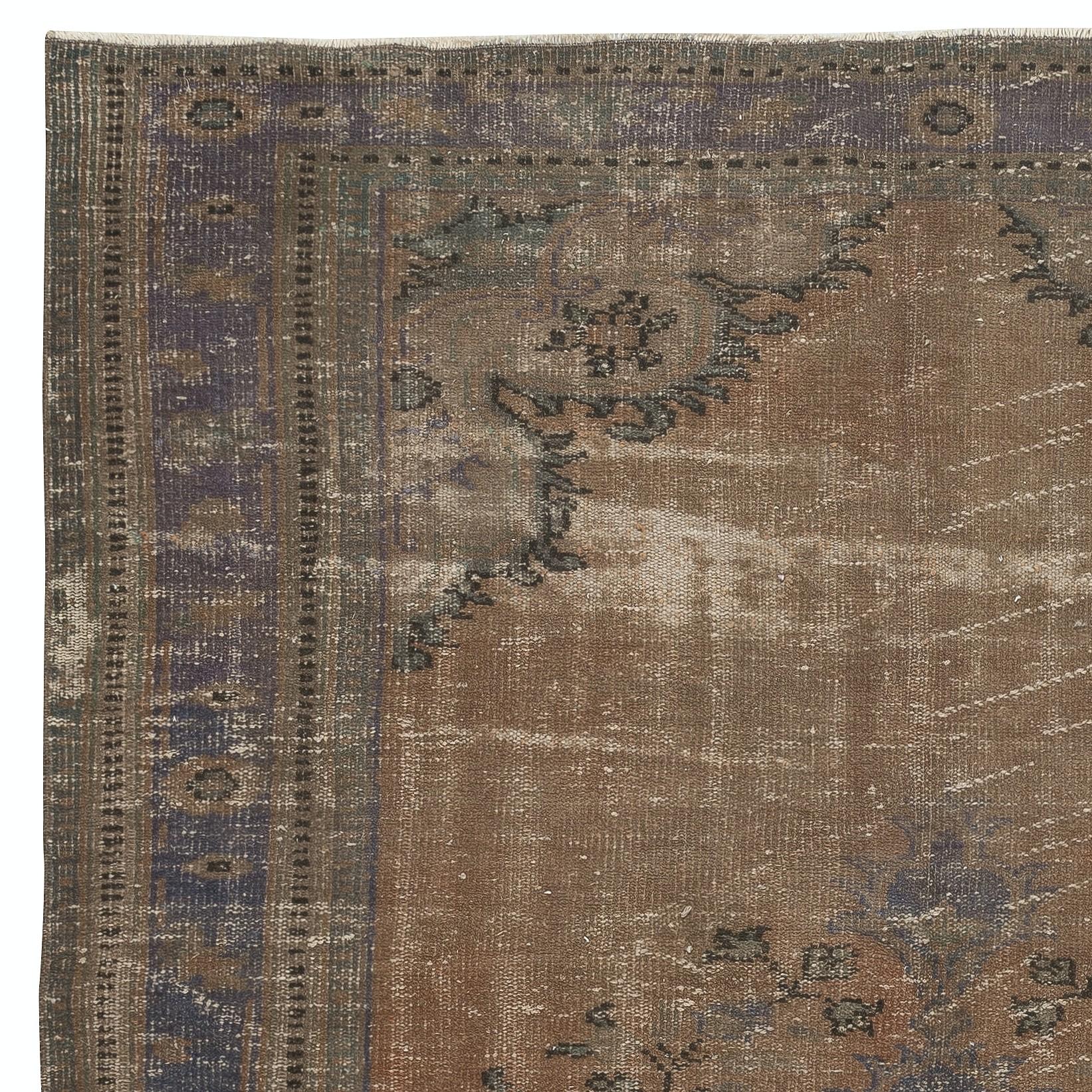 Hand-Knotted 6.3x9.6 Ft Contemporary Handknotted Area Rug. Brown Color Turkish Floor Covering For Sale