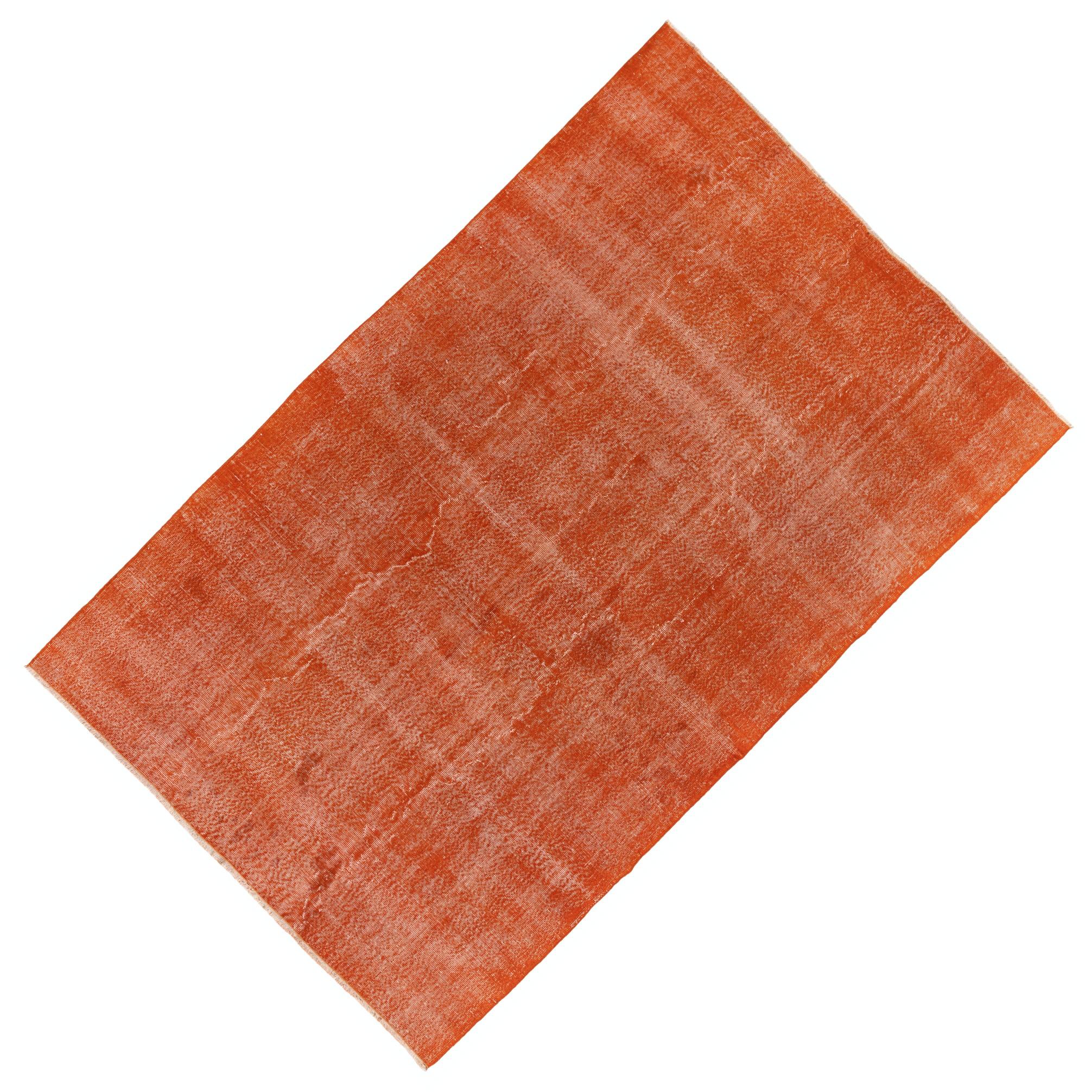 Wool 6.3x9.6 Ft Handmade Turkish Rug, Modern Solid Orange Carpet, Floor Covering For Sale