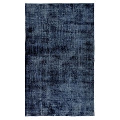 6.3x9.6 Ft Distressed Vintage Handmade Turkish Rug Over-Dyed in Navy Blue Color